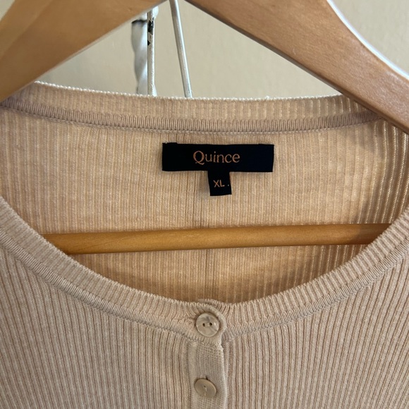 Quince Ribbed Button-Up Cardigan Beige Cotton Cashmere Size XL - Picture 2 of 7